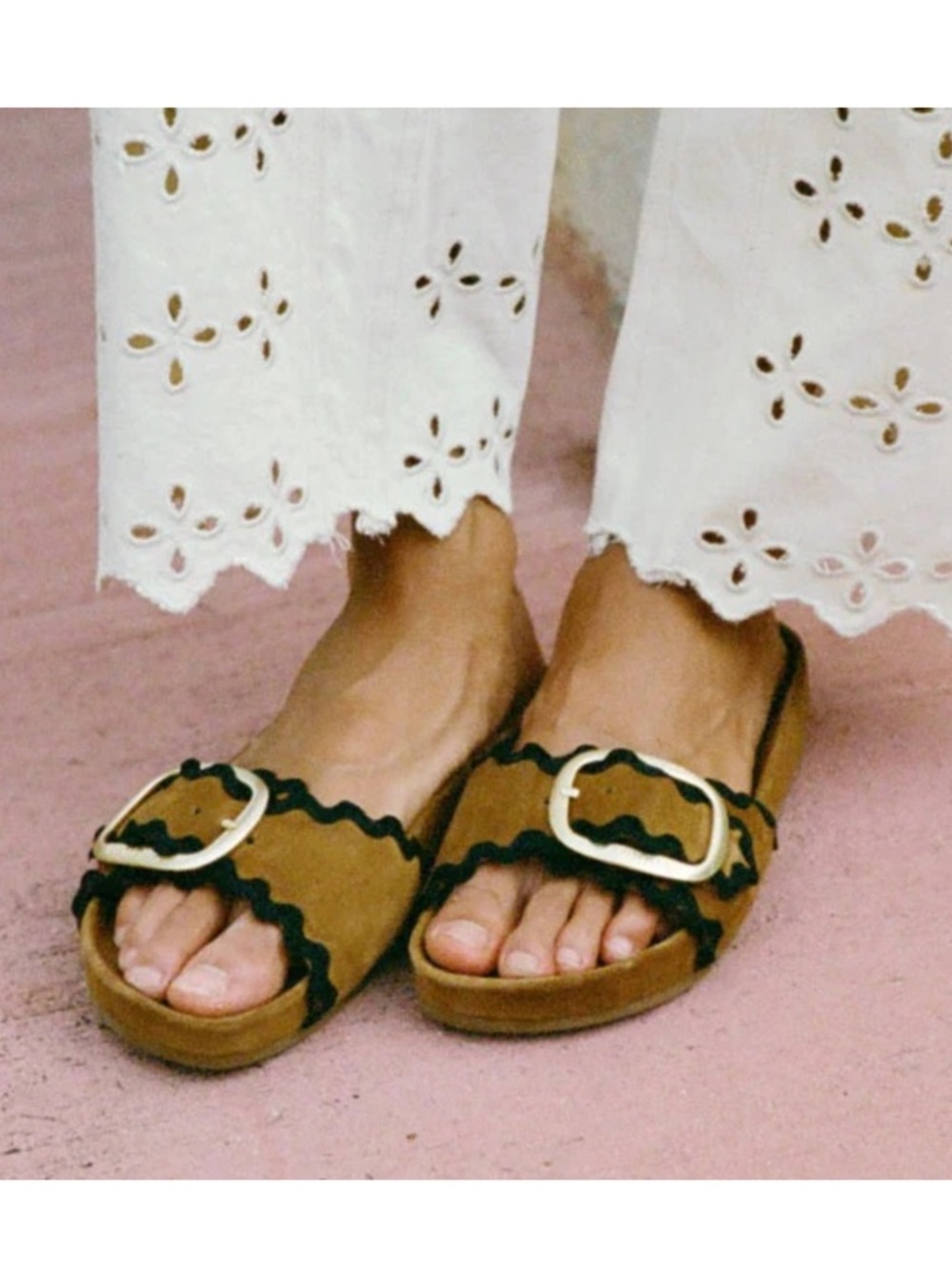 Loeffler Randall Iris Buckled Ric-Rac Slide Sandals - Cacao Brown Suede 9.5 - Picture 15 of 15